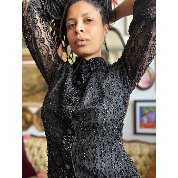 Rare VTG 70s Charles & Co Lace and Sequin made in Hong Kong Size 38/Small - Picture 10 of 10